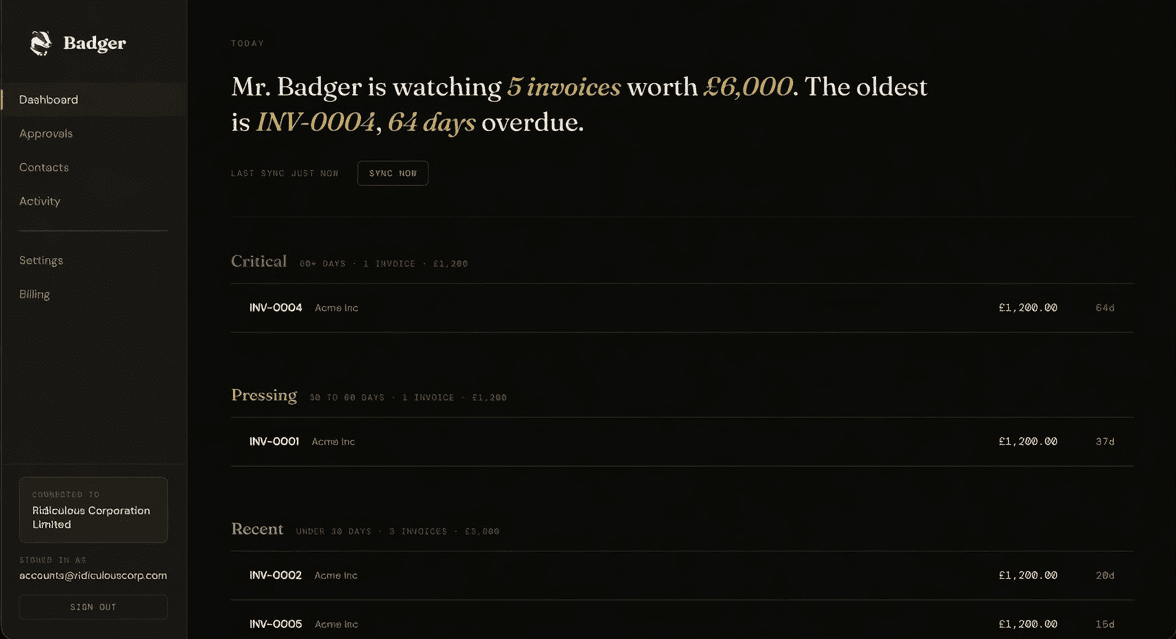 Badger dashboard